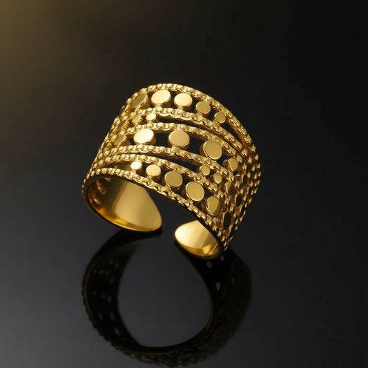 Bague Large Géométrique Acier Inoxydable Doré - Bijou Minimaliste Femme
