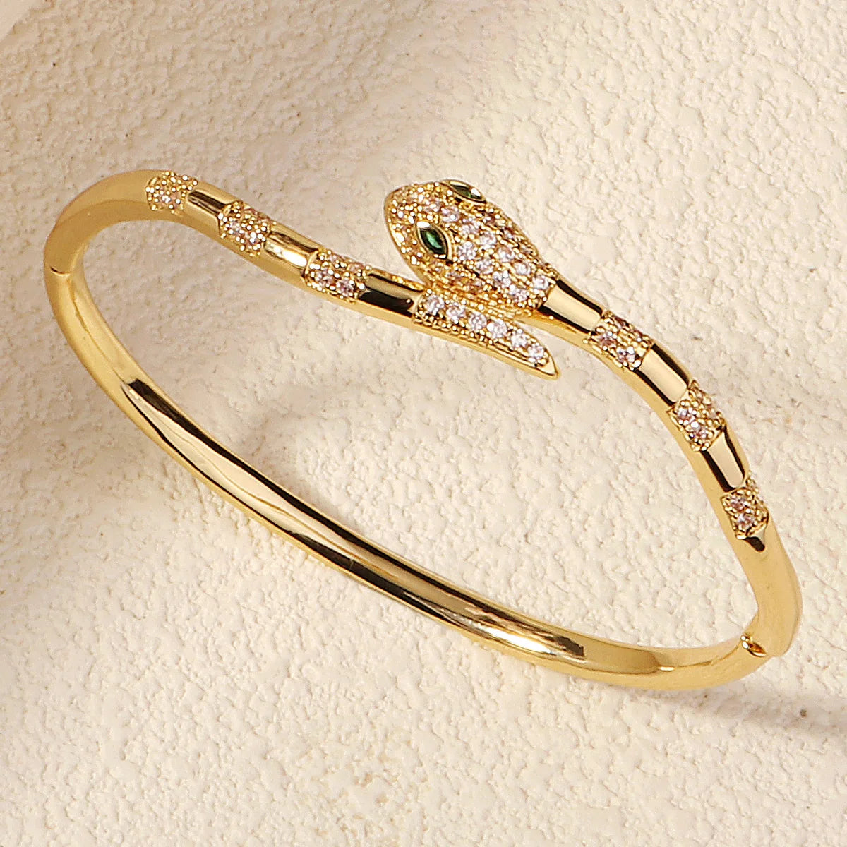 Bracelet Jonc Serpent & Tigre Acier Inoxydable Doré - Zirconia Femme Style Animal