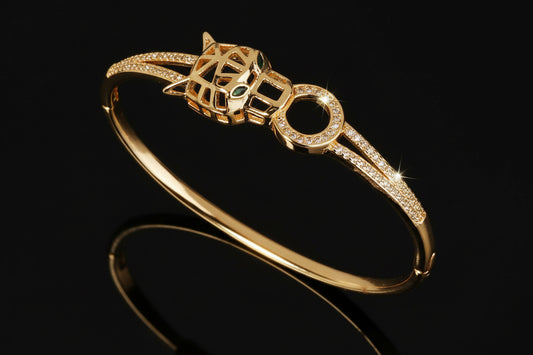 Bracelet Jonc Serpent & Tigre Acier Inoxydable Doré - Zirconia Femme Style Animal