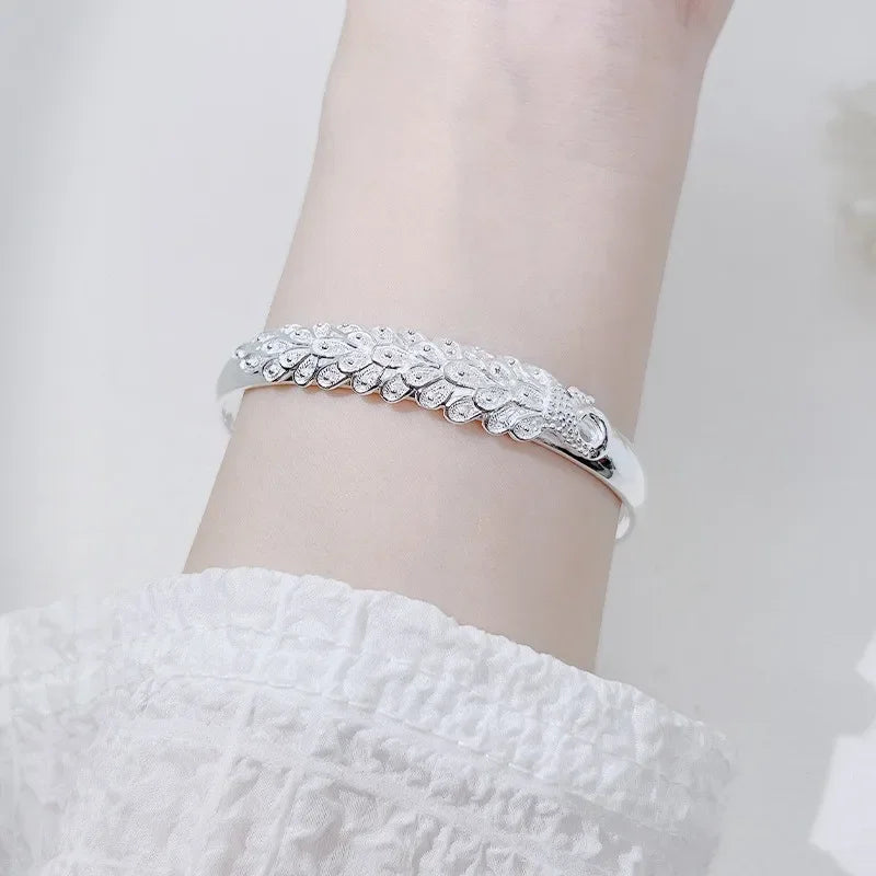 925 Sterling Silver Peacock Opening Screen Bracelet For Women Luxury Designer Texture Open Bracelets Party Original Jewelry Gift un titre