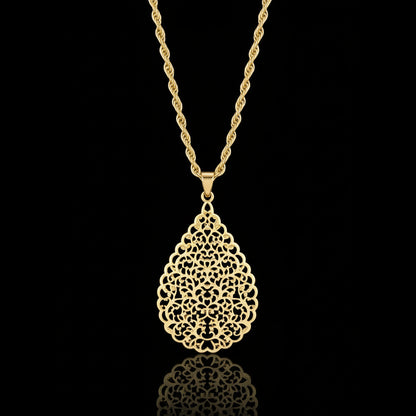 Parure Marocaine Goutte Ajourée Doré - Collier et Boucles d'Oreilles Style Arabesque Mariée