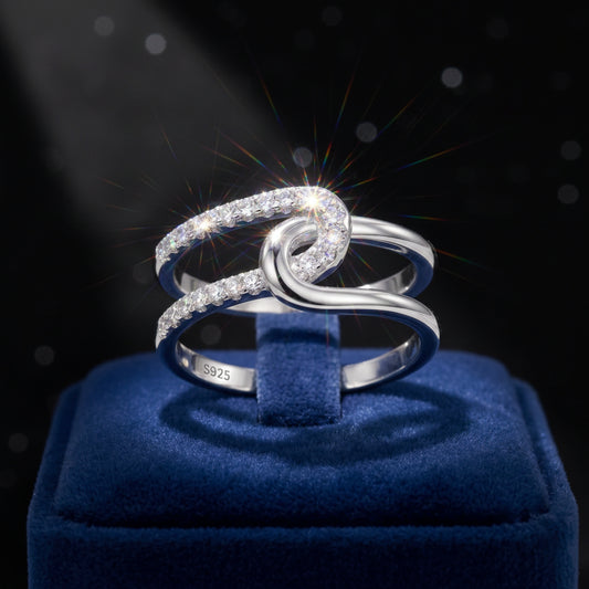 Bague Double Anneau Torsadé — Moissanite D VVS1 | Argent 925 | Micro-Pavé