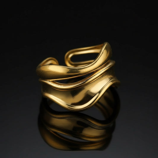 Bague Large Géométrique Acier Inoxydable Doré - Bijou Minimaliste Femme.