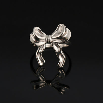 Bague Nœud Papillon Acier Inoxydable Légère - Style Vintage Luxe Élégant Femme