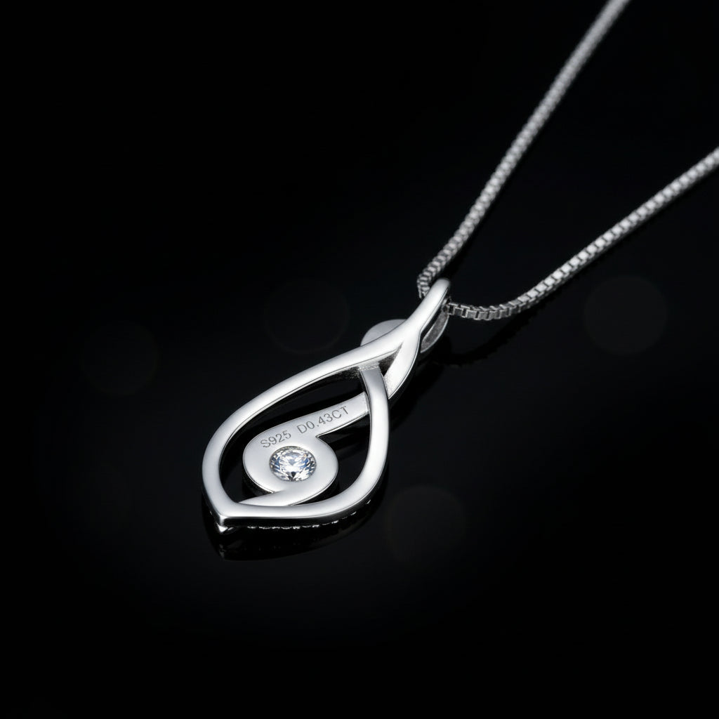 Collier Moissanite Argent 925  - Pendentif Torsadé Choker Certifié GRA Femme