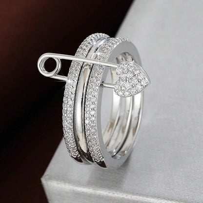 Bague Trois Couches Design Épingle - Bijou Femme Élégant Cadeau Saint-Valentin