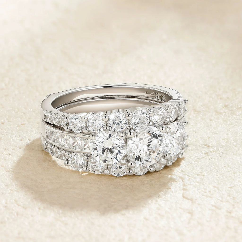 Bague Alliance Newshe Argent 925 Sterling Zircone Cubique AAAAA Femme Bijoux Mariage