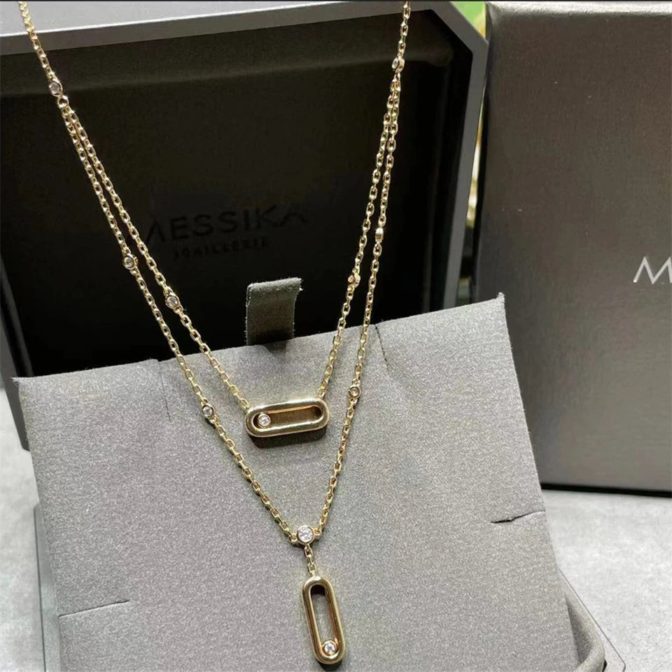 Collier Pendentif Zircon Forme O - Chaîne Trombone Plaqué Or Femme