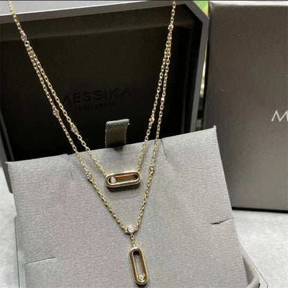 Collier Pendentif Zircon Forme O - Chaîne Trombone Plaqué Or Femme