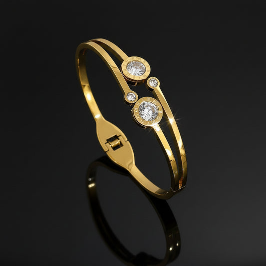 Bracelet Manchette Zircon Géométrique Acier Inoxydable Waterproof - Empilable Femme