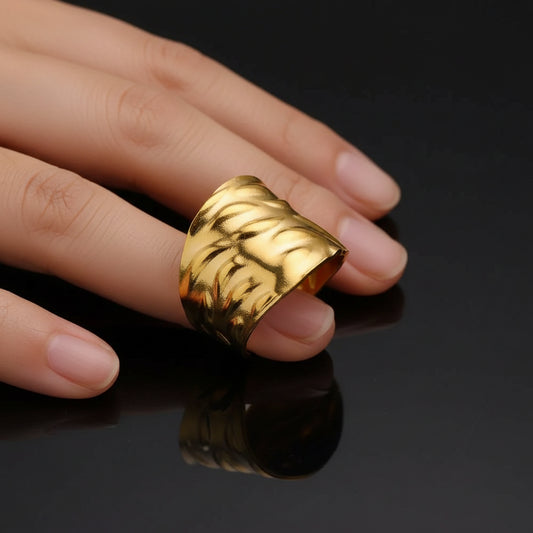 Bague Large Géométrique Acier Inoxydable Doré - Bijou Minimaliste Femme