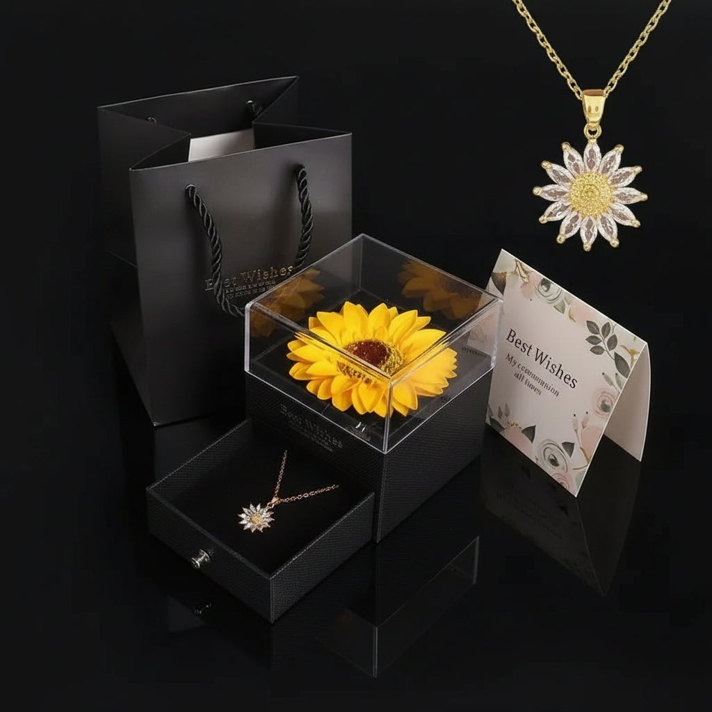 Collier Pendentif Tournesol avec Coffret Cadeau – Zircon Cubique