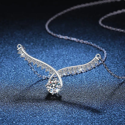 Collier Argent 925 Ailes d'Ange - Pendentif Moissanite Femme