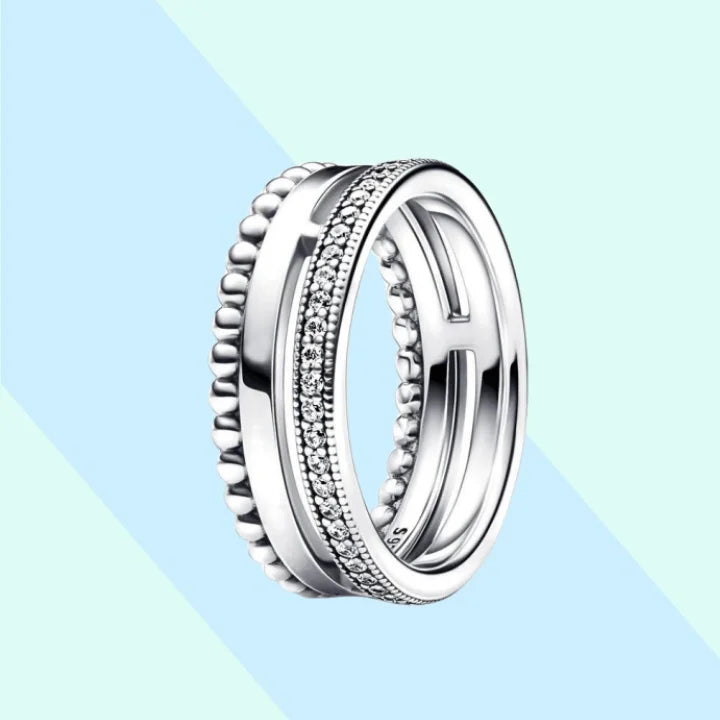 New Hot 925 Silver Colorful Timeless Pavé Triple-row Rings Wedding Diy Charm Luxury DIY Jewelry Gifts