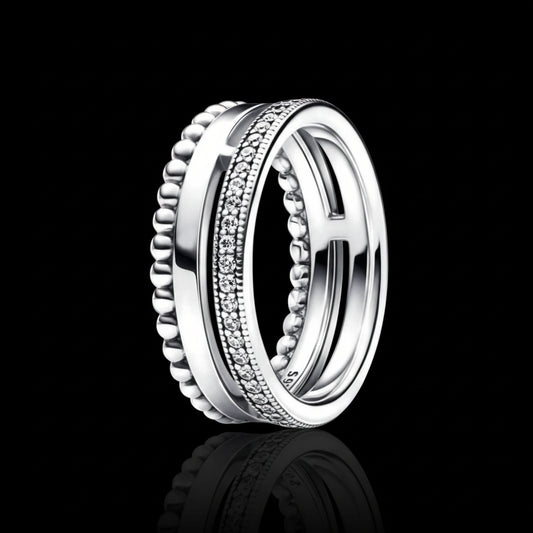 Bague Argent 925 Pavé Triple-Rang Coloré - Élégance Intemporelle