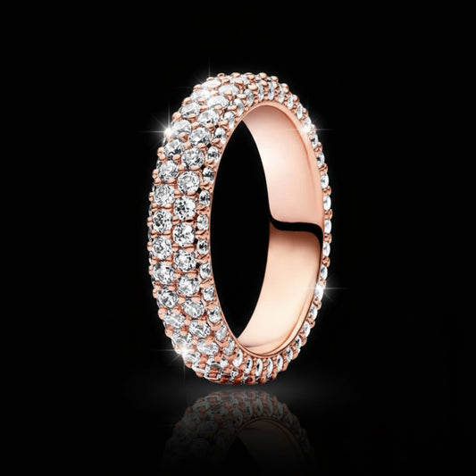 Bague Argent 925 Pavé Triple-Rang Coloré - Élégance Intemporelle