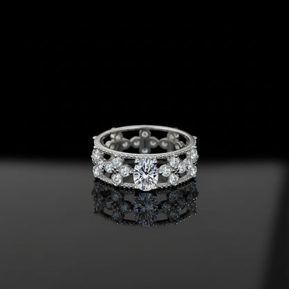 Bague Éternité Trèfle 4 Feuilles Zircon 1ct - Platine Pt950 Or Blanc 18k