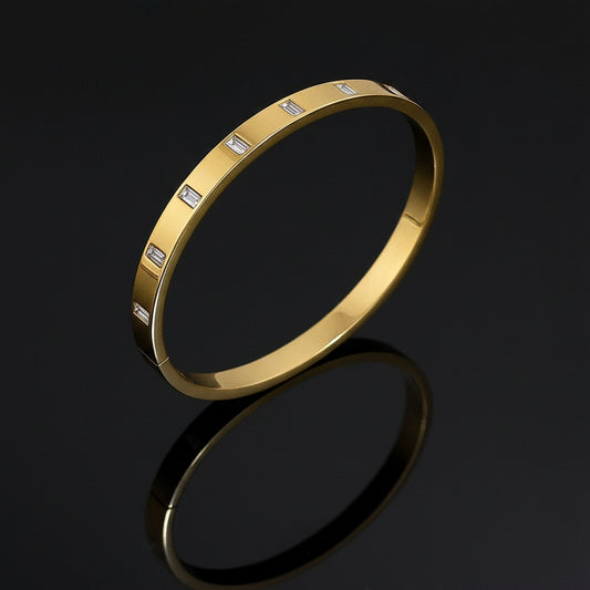 Bracelet Manchette Zircon Géométrique Acier Inoxydable Waterproof - Empilable Femme