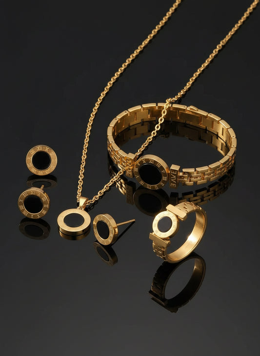 Ensemble Chiffres Romains - Collier Bracelet Bague Puces Acier Titane Minimaliste