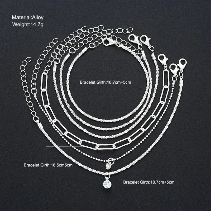 Lot de 6 Bracelets Femme Argent 925 Strass - Charme Ciel Étoilé Coréen Luxe