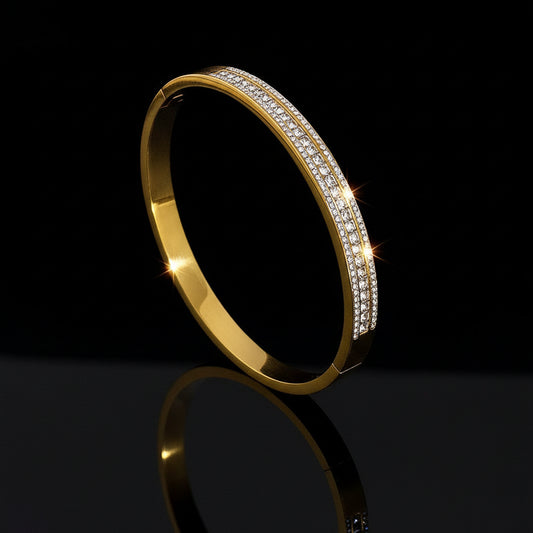 Bracelet Manchette Zircon Géométrique Acier Inoxydable Waterproof - Empilable Femme