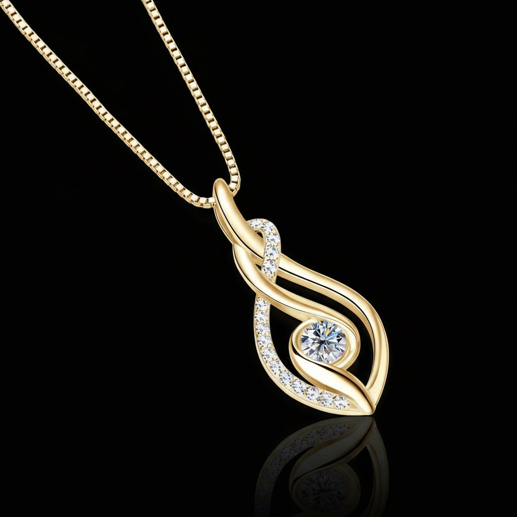 Collier Moissanite 0.43ct  Plaqué Or 18K - Pendentif Torsadé Choker Certifié GRA