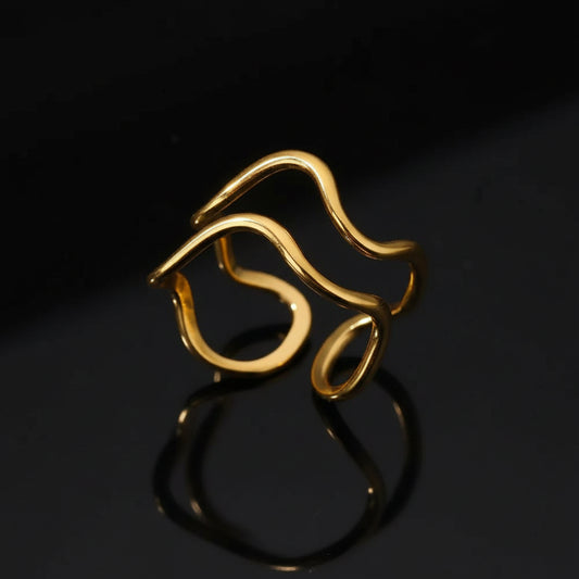 Bague Large Géométrique Acier Inoxydable Doré - Bijou Minimaliste Femme