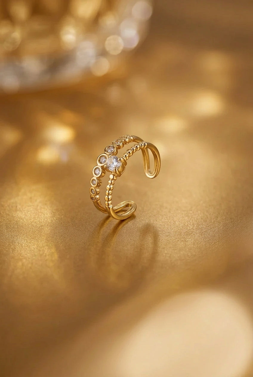 Double adjustable ring with stones