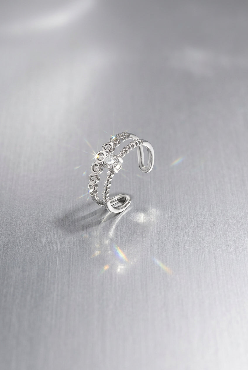 Double adjustable ring with stones